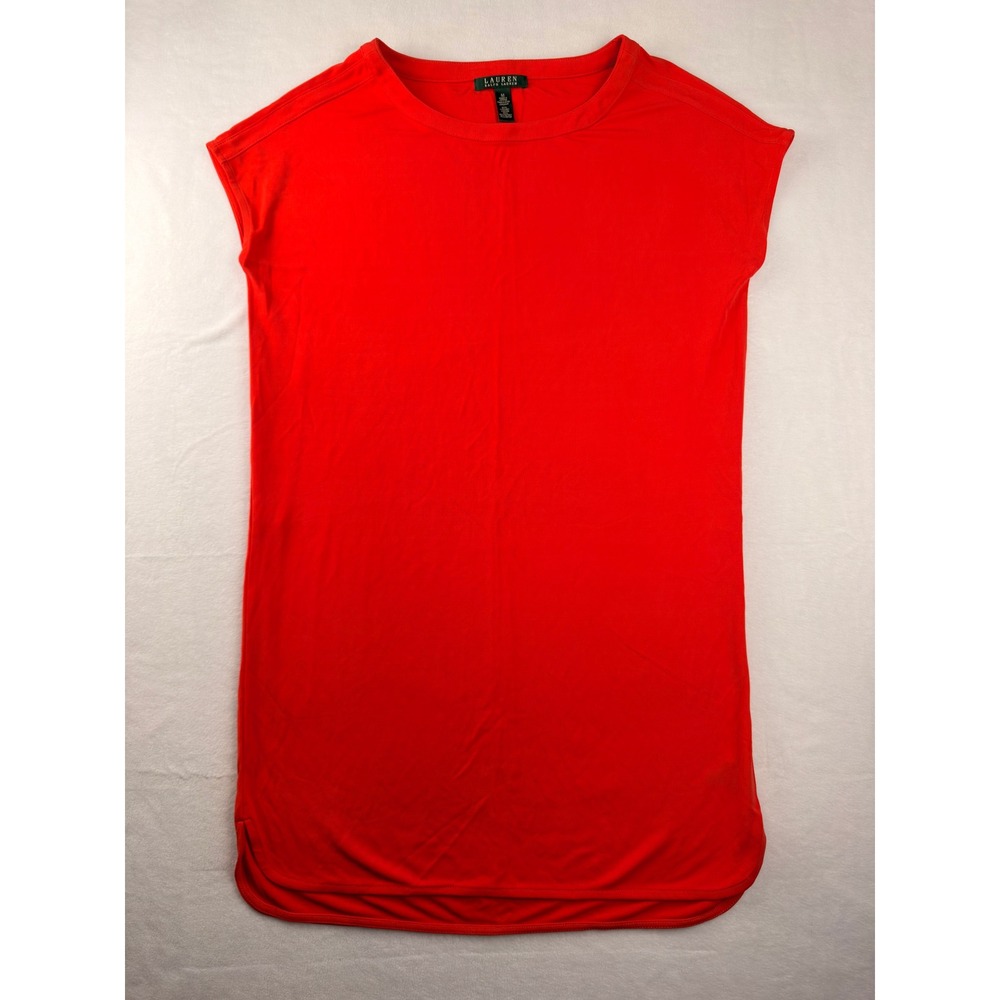 Lauren Ralph Lauren Red Sleeveless Knit Dress Crew Neck High Low Hem Medium